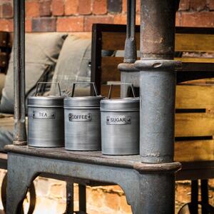 Set of 3 Grey Metal Coffee, Sugar and Tea Canister Set