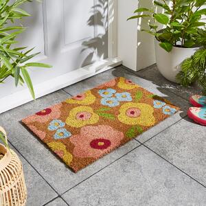 Floral Coir Doormat MultiColoured