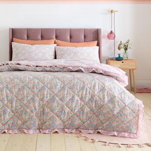 Catherine Lansfield Darcy Floral Reversible 220cm x 230cm Bedspread Set Pink