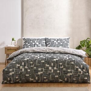 Catherine Lansfield Blocks Reversible Duvet Cover Bedding Set Black