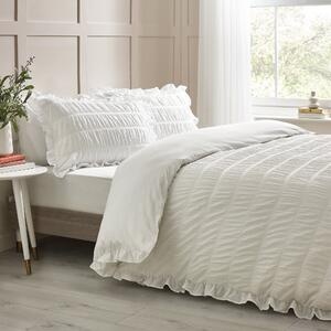 Catherine Lansfield Seersucker Frill Easy Care Duvet Cover Bedding Set White