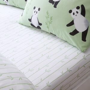 Catherine Lansfield Panda Paws Easy Care Bed Linen Fitted Sheet Green