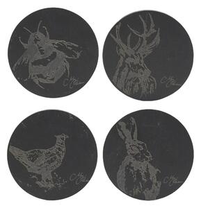 Meg Hawkins Set of 4 Engraved Animal Coasters Black