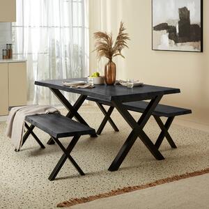 Ezra 6 Seater Rectangular Dining Table with 2 Benches Black