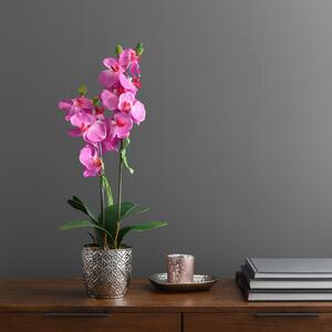 Artificial Orchid Pink in Silver Vase 28cm Pink/Green