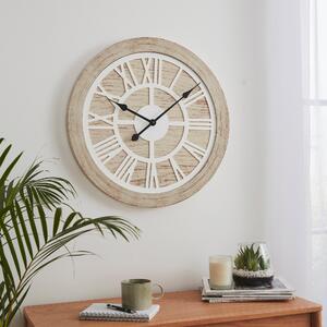 Washed Wooden Wall Clock 60cm Sandstone
