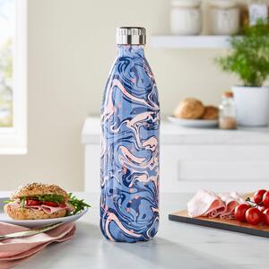 1L Water Flask, Navy and Pink Marble Navy (Blue)