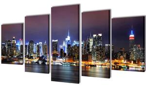 Canvas Wall Print Set Colourful New York Skyline 100 x 50 cm