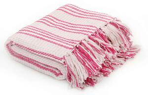 Throw Cotton Stripes 125x150 cm Pink and White