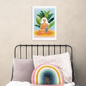 East End Prints Meditation with Cat Print MultiColoured