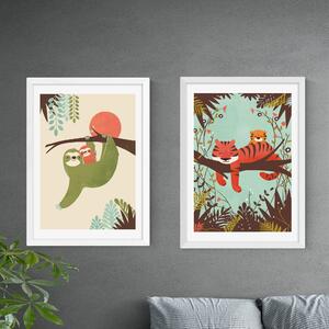 Set of 2 Sloth & Tiger Prints MultiColoured