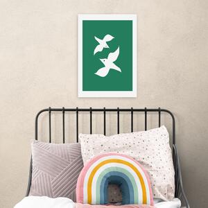 East End Prints Love Birds in Green Print White/Green