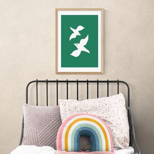 East End Prints Love Birds in Green Print White/Green