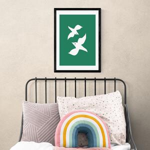 Love Birds in Green Print White/Green