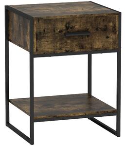 HOMCOM Modern Bedside Table - Rustic Brown