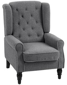 HOMCOM Wingback Accent Chair, Retro Upholstered Button Tufted Occasional Chair for Living Room and Bedroom, Charcoal Grey