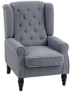 HOMCOM Wingback Accent Chair, Retro Upholstered Button Tufted Occasional Chair for Living Room and Bedroom, Grey