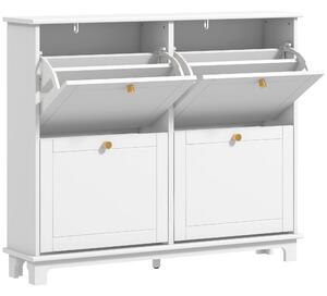 HOMCOM Narrow Shoe Storage Cabinet, Slim Shoe Cabinet with 4 Flip Drawers, Adjustable Shelves for 16 Pairs of Shoes, White