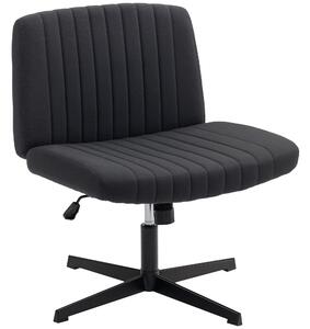 HOMCOM Armless Office Chair No Wheels, Linen Fabric Criss Cross Legged Desk Chair with Wide Seat, Thick Padding, Tilt Function, Height Adjustable Swivel Computer Seat for Home, Black