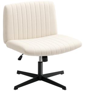 HOMCOM Armless Office Chair No Wheels, Linen Fabric Criss Cross Legged Desk Chair with Wide Seat, Thick Padding, Tilt Function, Height Adjustable Swivel Computer Seat for Home, Cream