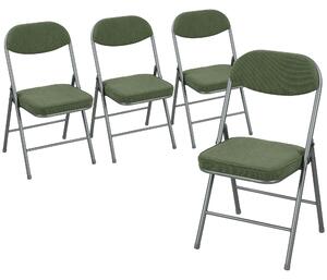 HOMCOM Set of Four Folding Corduroy Seat Chairs - Green