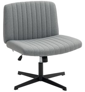 HOMCOM Armless Office Chair No Wheels, Linen Fabric Criss Cross Legged Desk Chair with Wide Seat, Thick Padding, Tilt Function, Height Adjustable Swivel Computer Seat for Home, Grey