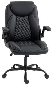 HOMCOM Faux Leather Office Chair. with Flip-Up Armrests - Black
