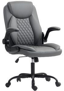HOMCOM Faux Leather Office Chair. with Flip-Up Armrests - Charcoal Grey