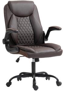HOMCOM Faux Leather Office Chair. with Flip-Up Armrests - Brown