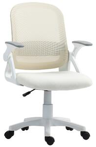 HOMCOM Breathable Mesh Office Chair, Ergonomic Swivel Computer Chair with Flip-up Armrests, Lumbar Back Support for Home/Office, White