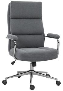 HOMCOM Executive Office Chair, Linen Fabric Computer Desk Chair with Double-Layer Back Cushion, Tilt Function, Height Adjustable for Home, Charcoal Grey