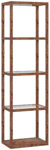HOMCOM LED Floor Lamp with Glass Shelves, 4 Layers Dimmable Tall Standing Lamp, Modern Column Shelf Floor Light for Living Room, Bedroom, Office, Rustic Brown