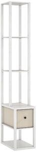 HOMCOM Floor Lamp with Shelves, LED Column Modern Standing Lamp with Fabric Drawer, Adjustable Brightness, Foot Switch for Living Room, Bedroom, Office, White