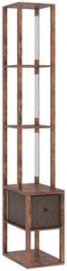 HOMCOM Floor Lamp with Shelves, LED Column Modern Standing Lamp with Fabric Drawer, Adjustable Brightness, Foot Switch for Living Room, Bedroom, Office, Rustic Brown