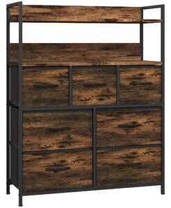 HOMCOM Rustic Chest of Seven Fabric Drawers - Brown Wood Effect Aosom UK