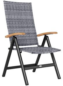 Outsunny Outdoor Folding Rattan Chair with Armrests, High Backrest, for Garden, Camping, Balcony, Porch - Light Grey