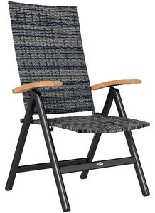 Outsunny Outdoor Folding Rattan Chair with Armrests, High Backrest, for Garden, Camping, Balcony, Porch - Mixed-grey