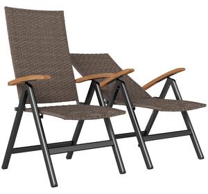 Outsunny 2 Pieces Outdoor Foldable Dining Chair with Armrests, High Backrest, for Garden, Camping, Balcony, Brown