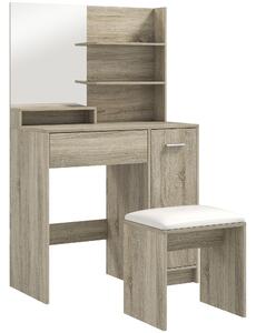 HOMCOM Dressing Table and Stool Set, with Storage - Natural Wood Finish
