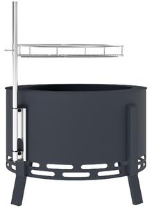 Outsunny Portable Fire Pit, 58 cm Round Firepit with Grill Grate, Fire Bowl with Ash Catcher and Poker, Fire Pit BBQ for Garden Camping Bonfire Picnic, Black