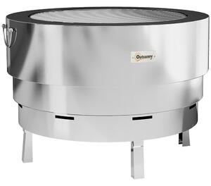Outsunny Stainless Steel Wood-burning Fire Pit with Fire Poker - Silver