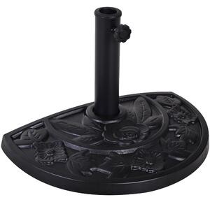 Outsunny 9kg Resin Parasol Base, Half Round Umbrella Stand with Floral Design for Garden, Outdoor, Suitable Umbrella Rod: Φ3.8cm, Φ4.8cm, Black