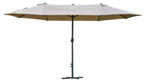 Outsunny Waterproof 4.6m Garden Parasol Double-Sided Sun Umbrella Patio Market Shelter Canopy Shade Outdoor with Cross Base – Khaki Aosom UK