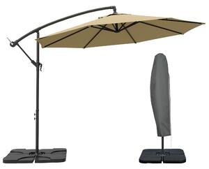 Outsunny 3(m) Garden Banana Parasol Cantilever Umbrella with Crank Handle, Cross Base, Weights and Cover for Outdoor, Hanging Sun Shade, Sand