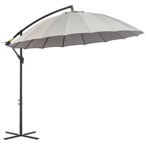 Outsunny 3(m) Cantilever Garden Hanging Banana Sun Umbrella with Crank Handle, 18 Sturdy Ribs and Cross Base, Grey