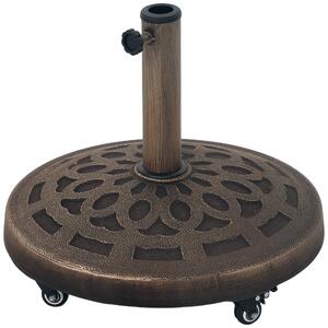 Outsunny 21kg Resin Garden Parasol Base with Wheels, Round Umbrella Stand for 34, 38, 48 mm Umbrella Poles for Deck Poolside, Bronze Tone