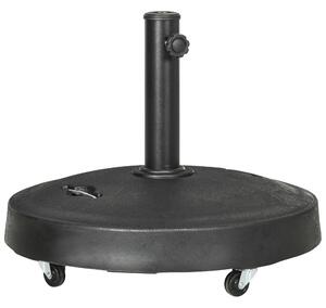 Outsunny Resin Parasol Base: Wheeled Wonder for Outdoor Umbrellas, Retractable Handles, Fits 38-48mm Poles, Jet Black
