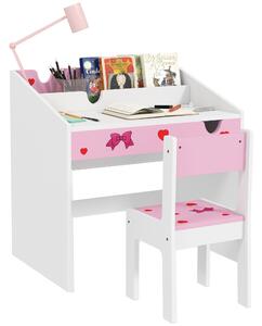 AIYAPLAY Children Study Table and Chair, Kids Desk and Chair Set with Storage, Pull-out Drawer, Gift for 3-6 Years Old - Pink