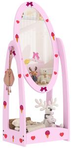 AIYAPLAY Kids Full Length Mirror, 360° Rotating Children Standing Mirror with Storage Shelf, Hot Pink