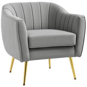 HOMCOM Velvet-Feel Shell Back Accent Chair - Grey